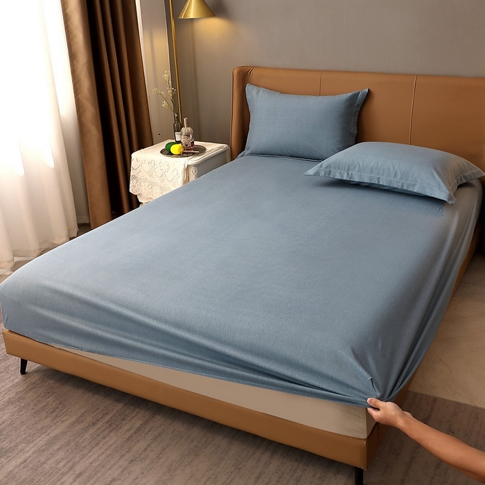 91家纺网 家纺一手货源 找家纺 晶缦家纺 2024新款加厚纯棉喷气全棉纯色生态磨毛多规格单品床笠 纯依-蓝灰