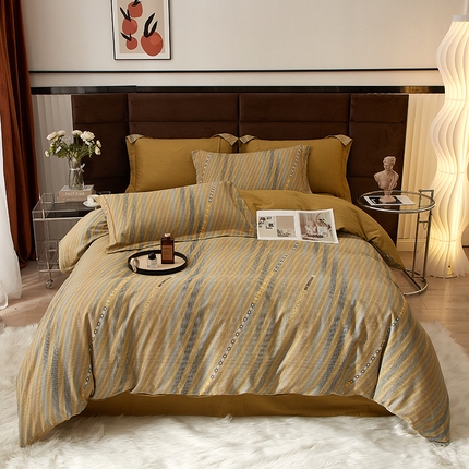 2025新款全棉精梳磨毛印花四件套 华彩黄