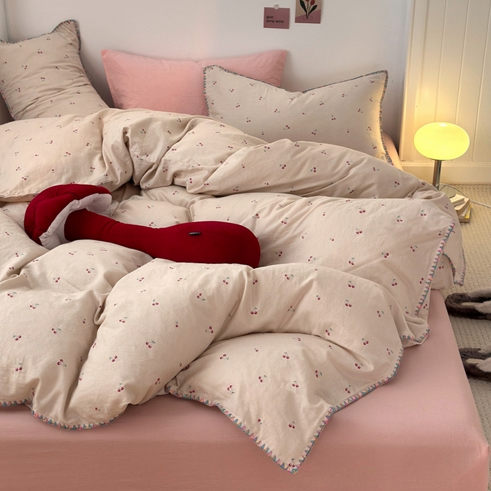 91家纺网 家纺一手货源 找家纺 洋铭区（原狠狠爱） 2024新款全棉双层纱四件套 蔓蔓樱桃