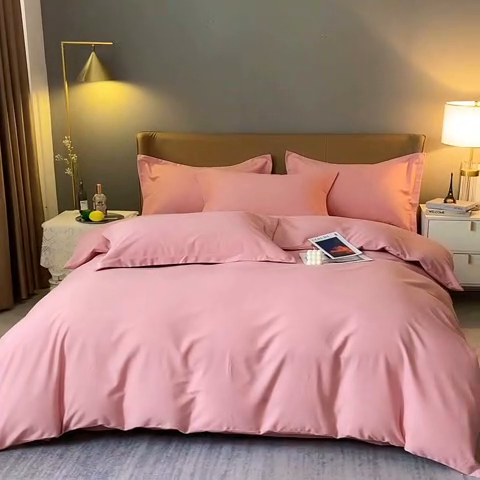 91家纺网 家纺一手货源 找家纺 晶缦家纺 2024新款加厚纯棉喷气全棉纯色生态磨毛多规格四件套 纯依-粉玉