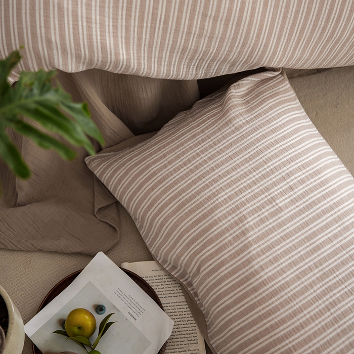 91家纺网 家纺一手货源 找家纺 2025新品尚美色织条纹绉纱系列--尚美可颂系列 尚美-可颂卡其