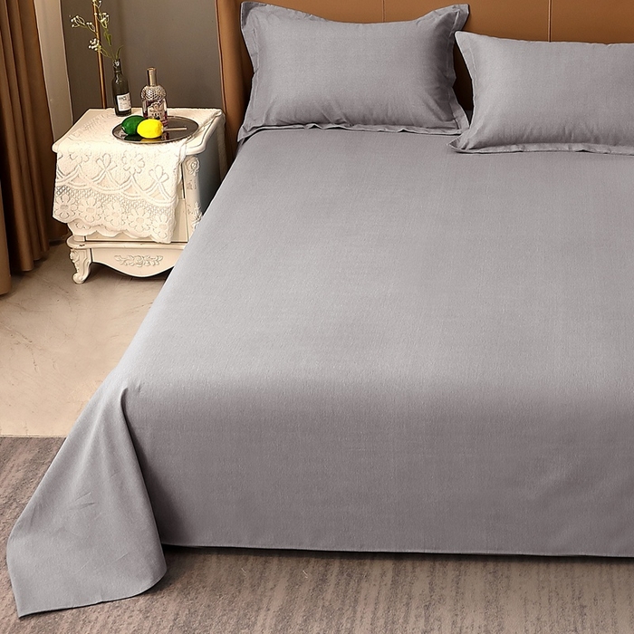 91家纺网 家纺一手货源 找家纺 晶缦家纺 2024新款加厚纯棉喷气全棉纯色生态磨毛多规格单品床单 纯依-银灰