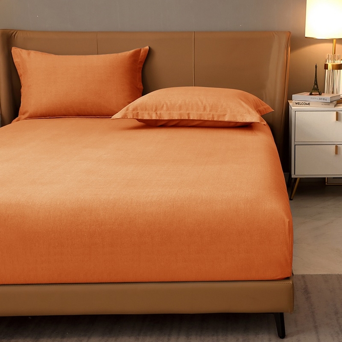 91家纺网 家纺一手货源 找家纺 晶缦家纺 2024新款加厚纯棉喷气全棉纯色生态磨毛多规格单品床笠 纯依-时尚桔