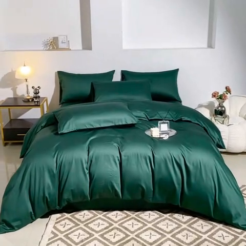91家纺网 家纺一手货源 找家纺 晶缦家纺 2025新款全棉60支贡缎长绒棉纯色单品被套单件60S素色纯棉单被套多规格被罩活性印染 琳澜-墨绿色