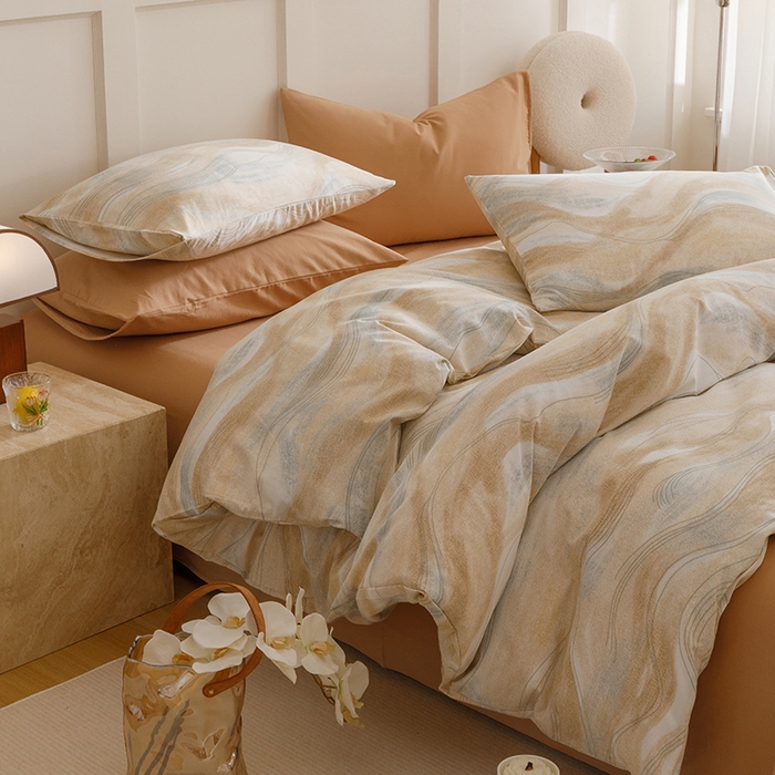 91家纺网 家纺一手货源 找家纺 2024新款全棉陶瓷磨毛印花四件套 诺拉