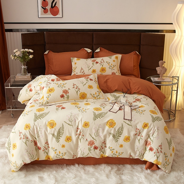 91家纺网 家纺一手货源 找家纺 2025新款全棉精梳磨毛印花四件套 沐光美人