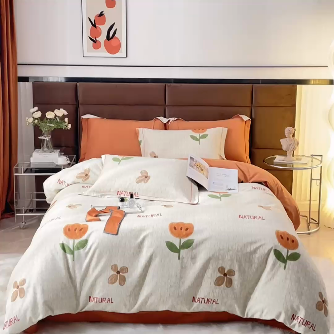 91家纺网 家纺一手货源 找家纺 2025新款全棉精梳磨毛印花四件套 曼朵