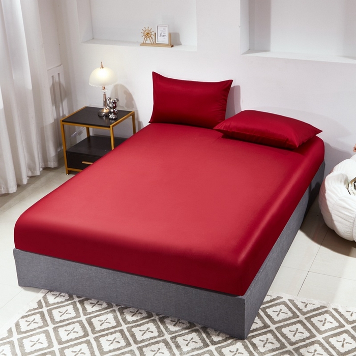 91家纺网 家纺一手货源 找家纺 晶缦家纺 2025新款全棉纯棉60支贡缎长绒棉纯色多规格单品床笠 琳澜-酒红色