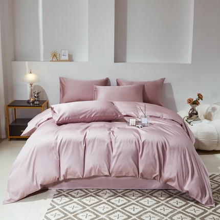 晶缦家纺 2025新款全棉纯棉60支贡缎长绒棉纯色多规格四件套 琳澜-粉豆沙