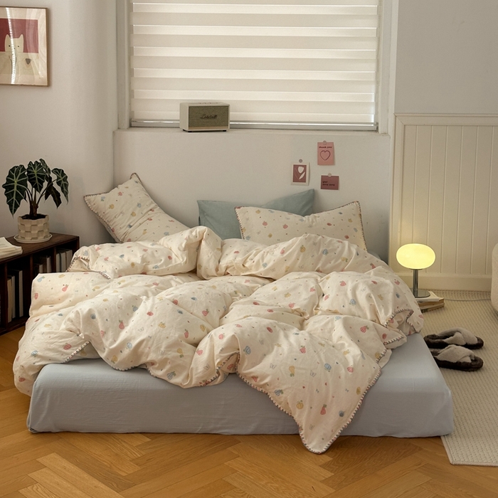 91家纺网 家纺一手货源 找家纺 洋铭区（原狠狠爱） 2024新款全棉双层纱四件套 南瓜果果