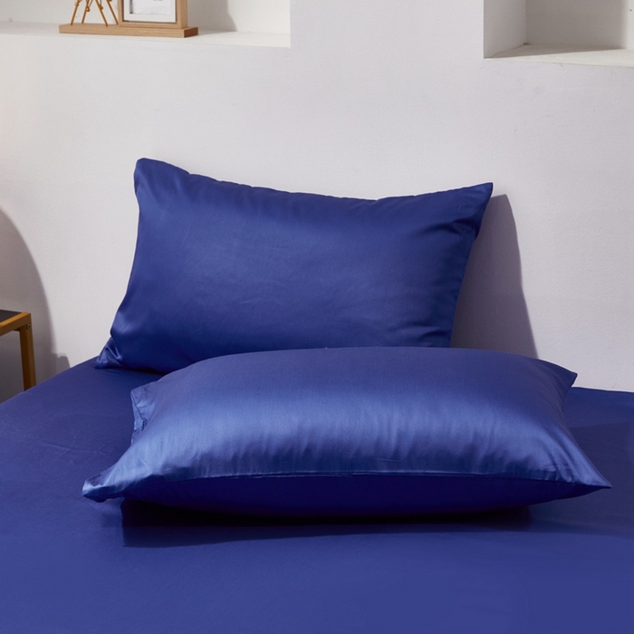 91家纺网 家纺一手货源 找家纺 晶缦家纺 2025新款全棉纯棉60支贡缎长绒棉纯色多规格单品枕套 琳澜-克莱因蓝