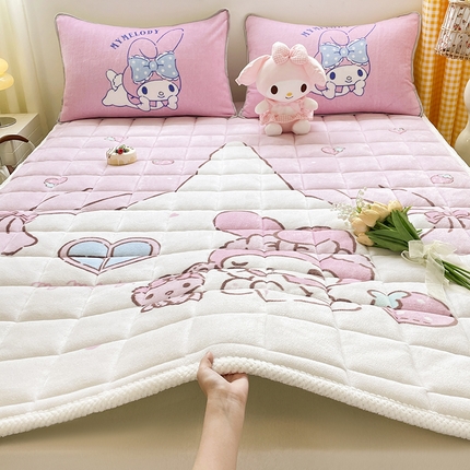 米帛家纺 2024新款三丽鸥印花牛奶绒床垫 窗帘美乐蒂