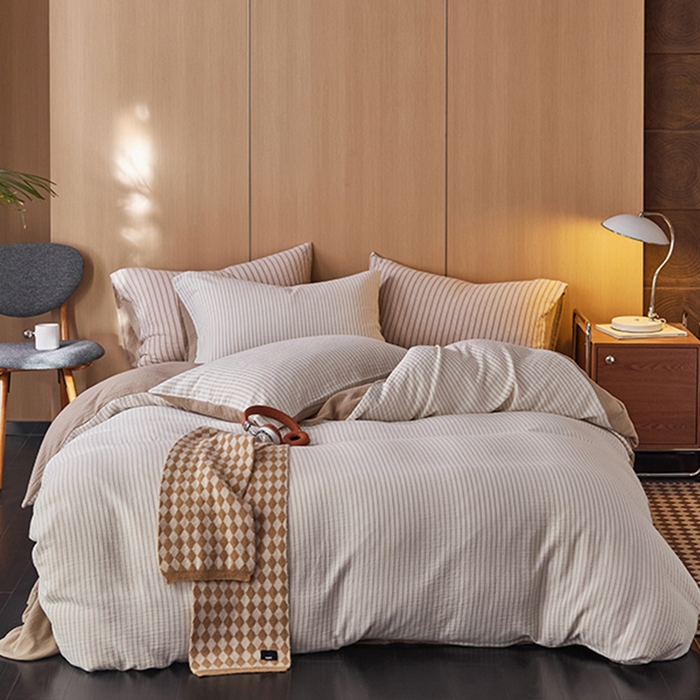 91家纺网 家纺一手货源 找家纺 2025新品尚美色织条纹绉纱系列--尚美细条系列 尚美-卡其细条