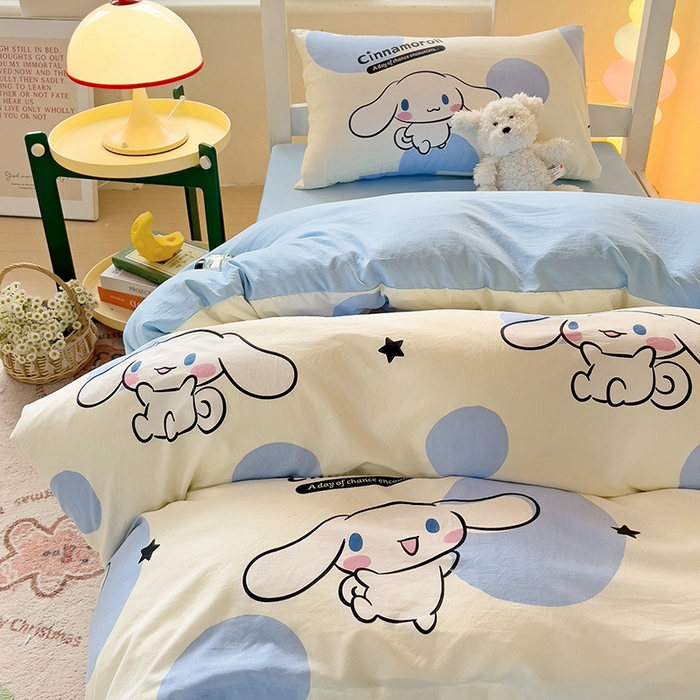 91家纺网 家纺一手货源 找家纺 海岛哥哥 2025新款A类云朵水洗棉三丽鸥正版授权四件套-学生床 三丽鸥-长耳狗狗