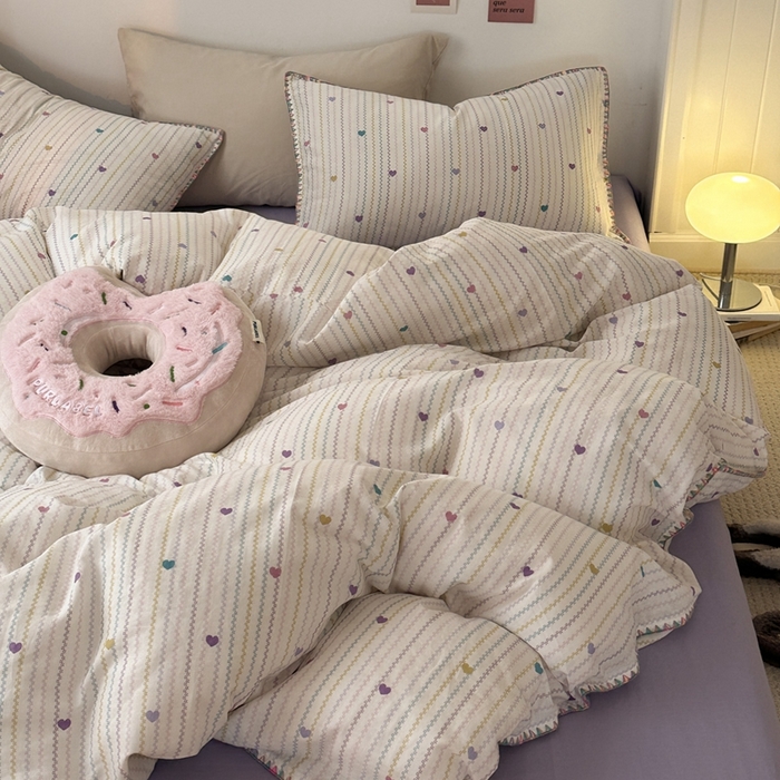 91家纺网 家纺一手货源 找家纺 洋铭区（原狠狠爱） 2024新款全棉双层纱四件套 藤蔓紫心