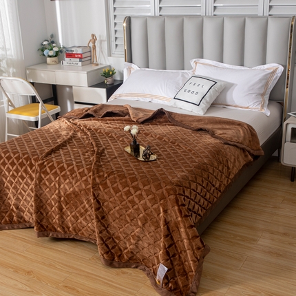 2025新款铜钱纹大有光提花毛毯保暖盖毯宽包边 咖啡