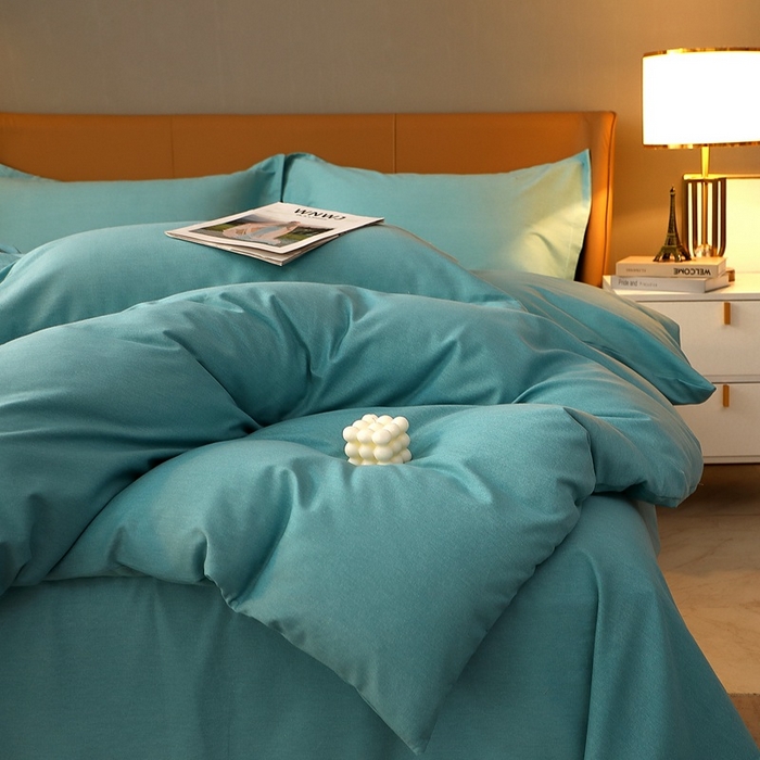 91家纺网 家纺一手货源 找家纺 晶缦家纺 2024新款加厚纯棉喷气全棉纯色生态磨毛多规格四件套 纯依-豆绿