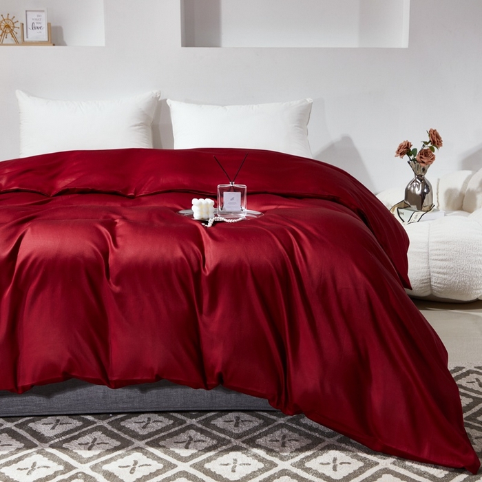91家纺网 家纺一手货源 找家纺 晶缦家纺 2025新款全棉60支贡缎长绒棉纯色单品被套单件60S素色纯棉单被套多规格被罩活性印染 琳澜-酒红色