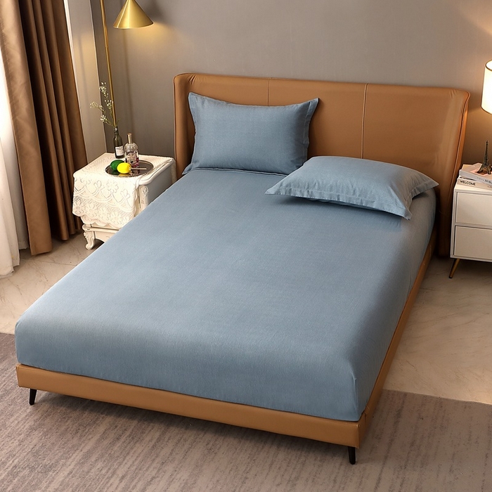 91家纺网 家纺一手货源 找家纺 晶缦家纺 2024新款加厚纯棉喷气全棉纯色生态磨毛多规格单品床笠 纯依-蓝灰