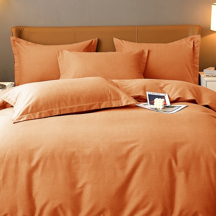 91家纺网 家纺一手货源 找家纺 晶缦家纺 2024新款加厚纯棉喷气全棉纯色生态磨毛多规格四件套 纯依-时尚桔