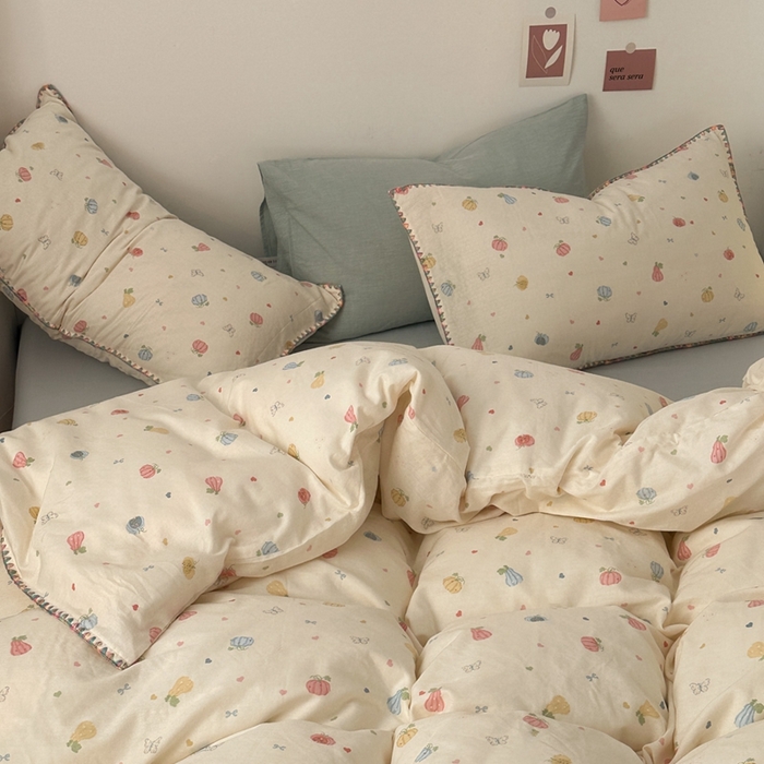 91家纺网 家纺一手货源 找家纺 洋铭区（原狠狠爱） 2024新款全棉双层纱四件套 南瓜果果