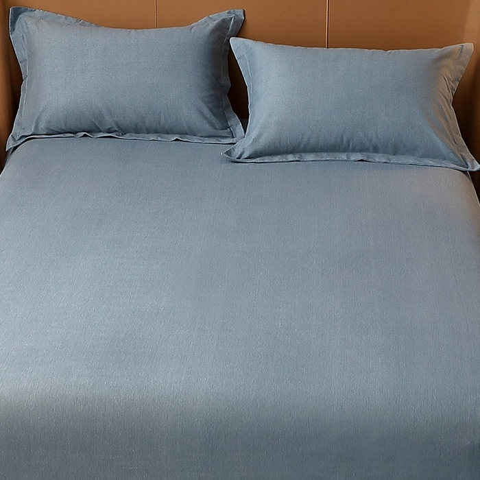 91家纺网 家纺一手货源 找家纺 晶缦家纺 2024新款加厚纯棉喷气全棉纯色生态磨毛多规格单品床单 纯依-蓝灰