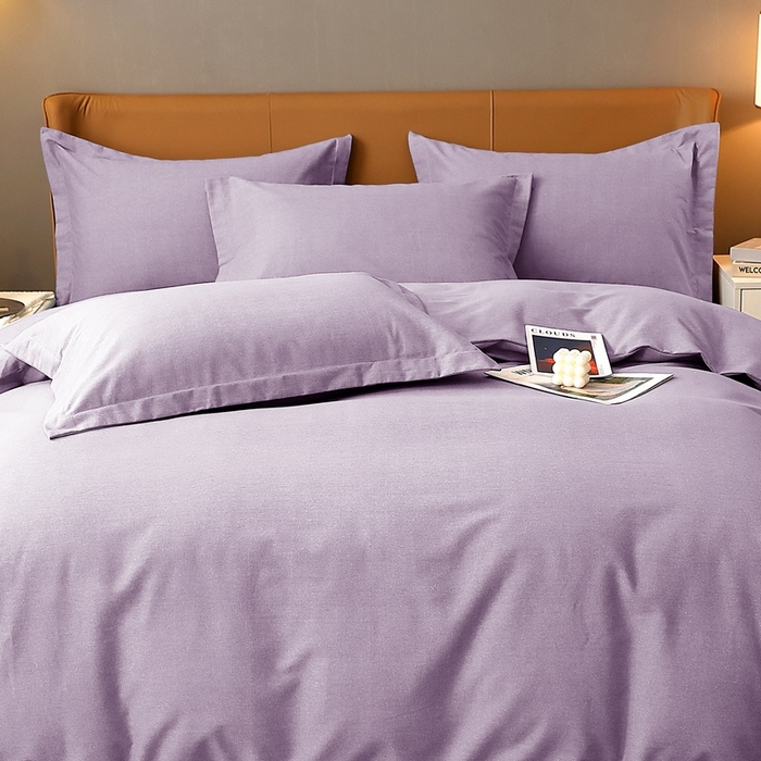 91家纺网 家纺一手货源 找家纺 晶缦家纺 2024新款加厚纯棉喷气全棉纯色生态磨毛多规格四件套 纯依-浅紫