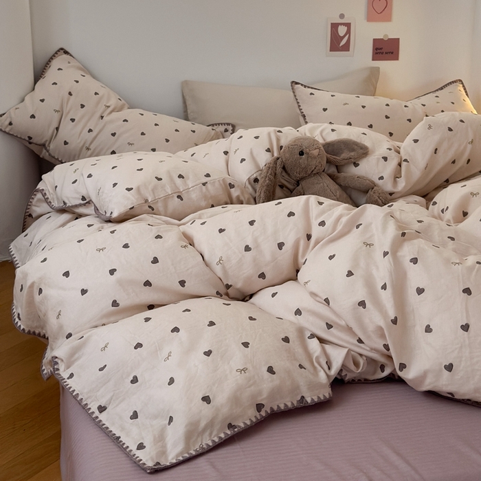 91家纺网 家纺一手货源 找家纺 洋铭区（原狠狠爱） 2024新款全棉双层纱四件套 黑桃爱心