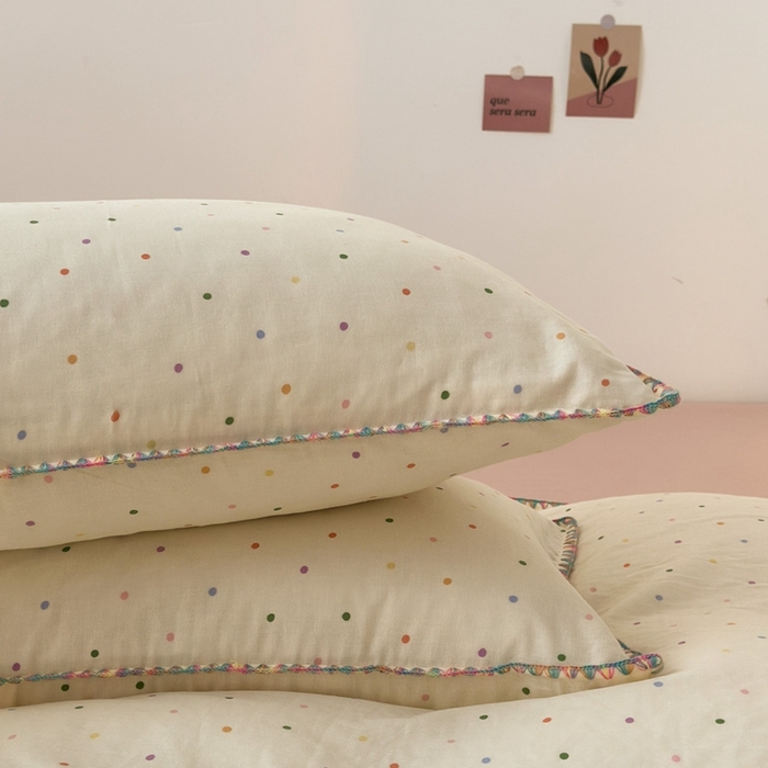 91家纺网 家纺一手货源 找家纺 洋铭区（原狠狠爱） 2024新款全棉双层纱四件套 炫彩波点