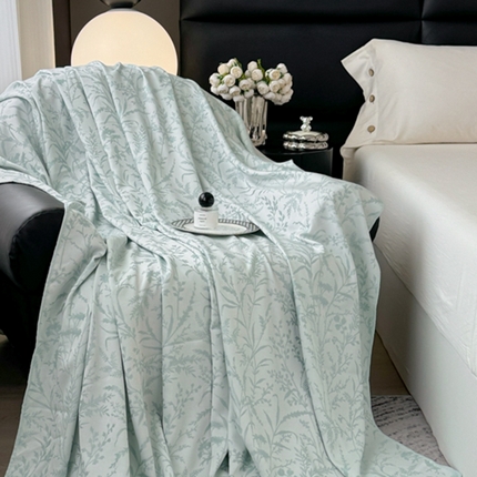 91家纺网 家纺一手货源 找家纺 简宜家居（朝初家纺） 2025新款航空级天丝凉感盖毯 花之晓-绿
