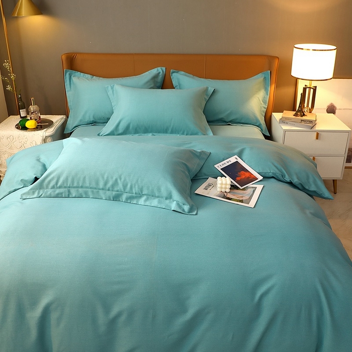 91家纺网 家纺一手货源 找家纺 晶缦家纺 2024新款加厚纯棉喷气全棉纯色生态磨毛多规格四件套 纯依-豆绿