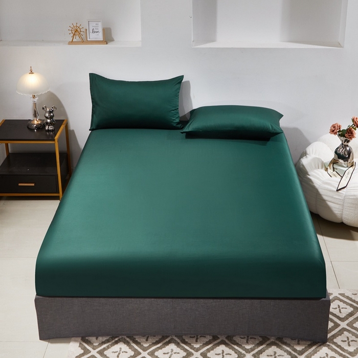 91家纺网 家纺一手货源 找家纺 晶缦家纺 2025新款全棉纯棉60支贡缎长绒棉纯色多规格单品床笠 琳澜-墨绿色