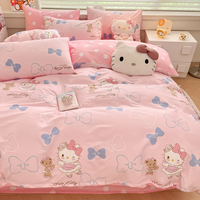 91家纺网 家纺一手货源 找家纺 暮思家居 2024新款正版授权三丽鸥全棉四件套系列第六批 蝴蝶结凯蒂