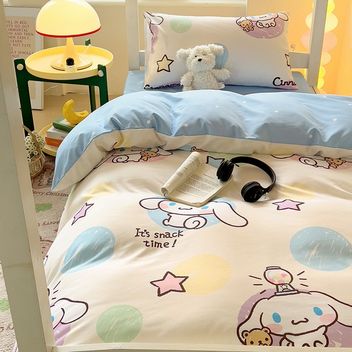 91家纺网 家纺一手货源 找家纺 海岛哥哥 2025新款A类云朵水洗棉三丽鸥正版授权四件套-学生床 三丽鸥-彩色涂鸦玉桂狗