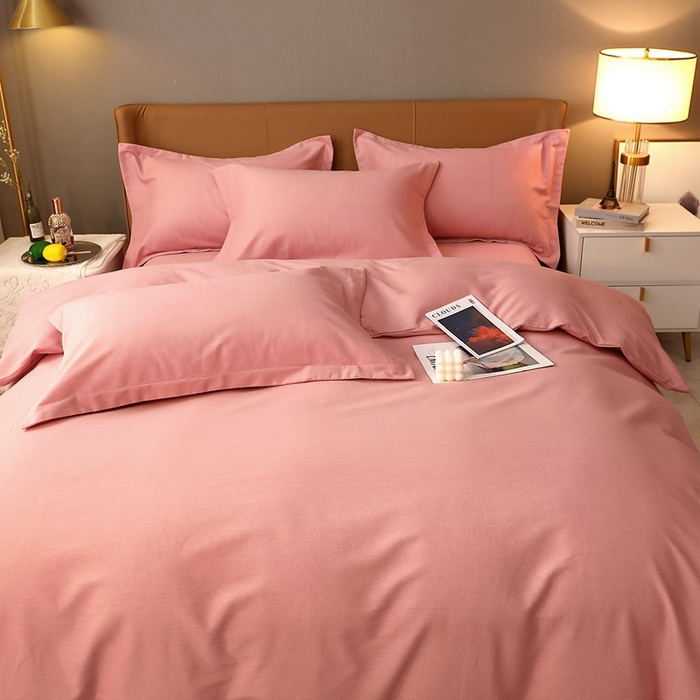 91家纺网 家纺一手货源 找家纺 晶缦家纺 2024新款加厚纯棉喷气全棉纯色生态磨毛多规格四件套 纯依-粉玉