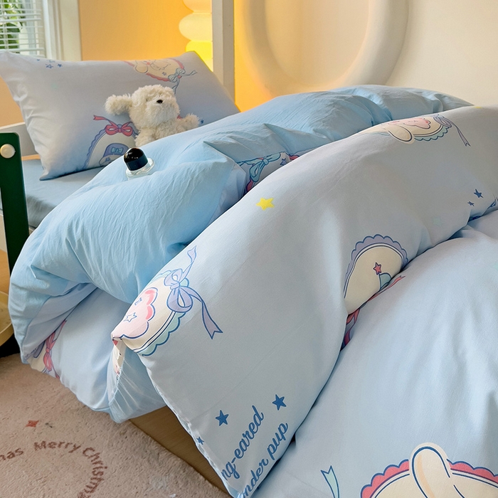 91家纺网 家纺一手货源 找家纺 海岛哥哥 2025新款A类云朵水洗棉三丽鸥正版授权四件套-学生床 三丽鸥-蛋糕玉桂狗