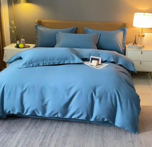 91家纺网 家纺一手货源 找家纺 晶缦家纺 2024新款加厚纯棉喷气全棉纯色生态磨毛多规格单品被套 纯依-蓝灰