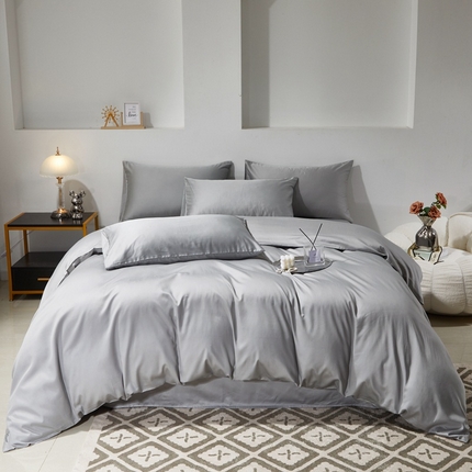 91家纺网 家纺一手货源 找家纺 晶缦家纺 2025新款全棉纯棉60支贡缎长绒棉纯色多规格四件套 琳澜-奥丁灰