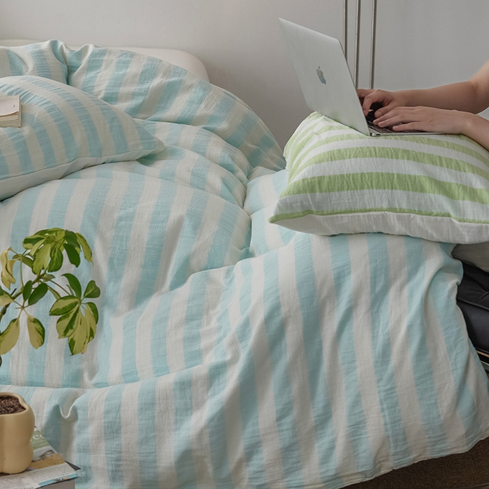 91家纺网 家纺一手货源 找家纺 2025新品尚美色织条纹绉纱系列--尚美宽条系列 尚美-天蓝宽条