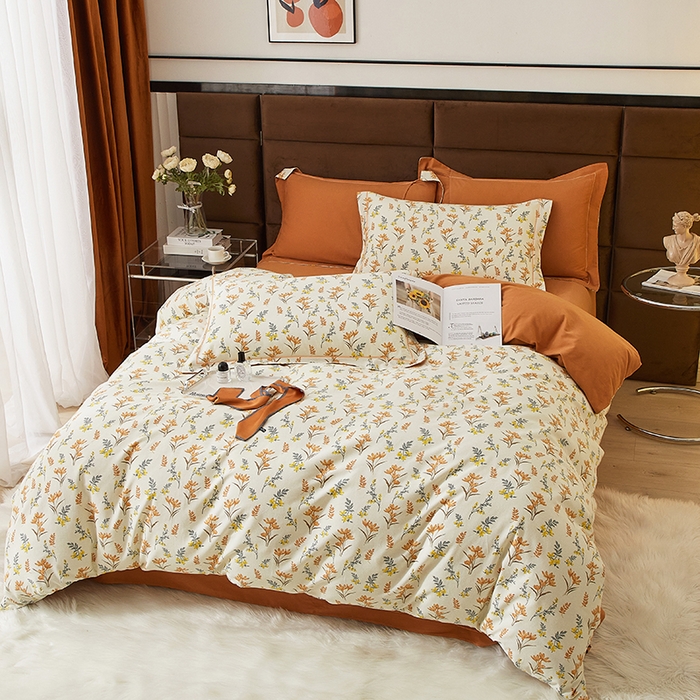 91家纺网 家纺一手货源 找家纺 2025新款全棉精梳磨毛印花四件套 兰花草