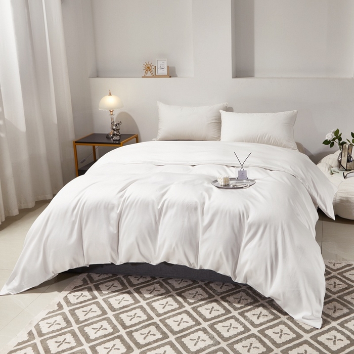 91家纺网 家纺一手货源 找家纺 晶缦家纺 2025新款全棉60支贡缎长绒棉纯色单品被套单件60S素色纯棉单被套多规格被罩活性印染 琳澜-本白色