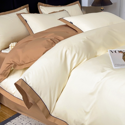 91家纺网 家纺一手货源 找家纺 （总）小懒猪 2024新款全棉斜纹精梳棉双拼色拼角包边款四件套-风格一