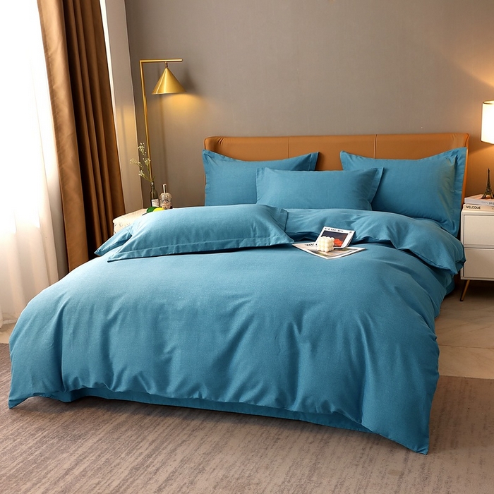 91家纺网 家纺一手货源 找家纺 晶缦家纺 2024新款加厚纯棉喷气全棉纯色生态磨毛多规格四件套 纯依-湖蓝