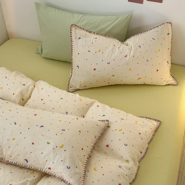 91家纺网 家纺一手货源 找家纺 洋铭区（原狠狠爱） 2024新款全棉双层纱四件套 奶油星辰