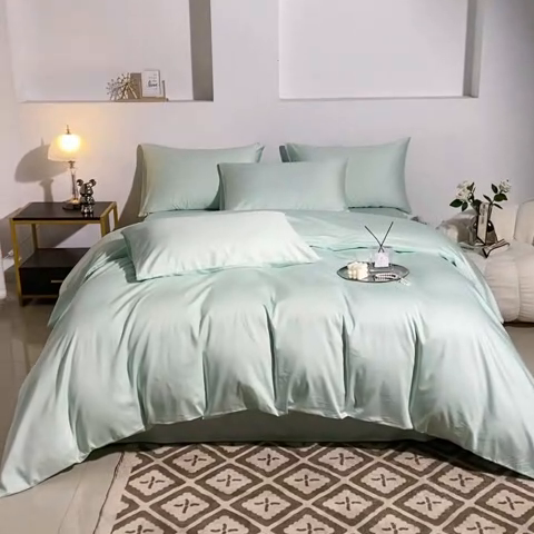 91家纺网 家纺一手货源 找家纺 晶缦家纺 2025新款全棉60支贡缎长绒棉纯色单品被套单件60S素色纯棉单被套多规格被罩活性印染 琳澜-天青绿