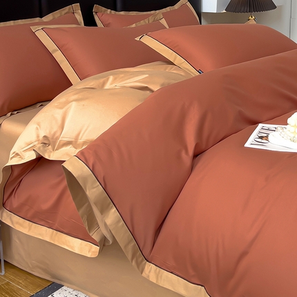 91家纺网 家纺一手货源 找家纺 （总）小懒猪 2024新款全棉斜纹精梳棉双拼色拼角包边款四件套-风格一