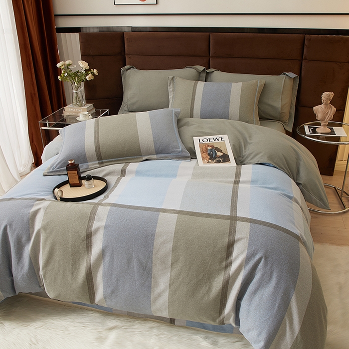 91家纺网 家纺一手货源 找家纺 2025新款全棉精梳磨毛印花四件套 灰色情调兰