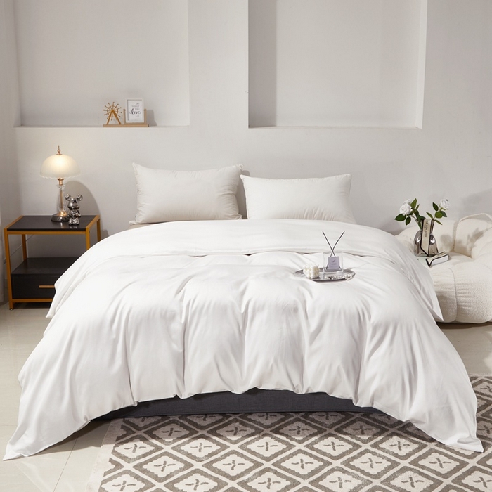 91家纺网 家纺一手货源 找家纺 晶缦家纺 2025新款全棉60支贡缎长绒棉纯色单品被套单件60S素色纯棉单被套多规格被罩活性印染 琳澜-本白色