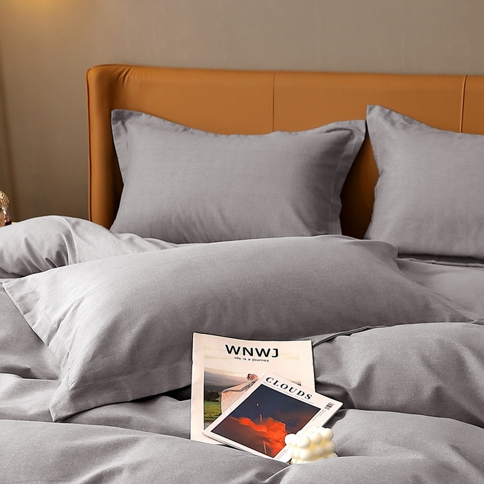 91家纺网 家纺一手货源 找家纺 晶缦家纺 2024新款加厚纯棉喷气全棉纯色生态磨毛多规格四件套 纯依-银灰