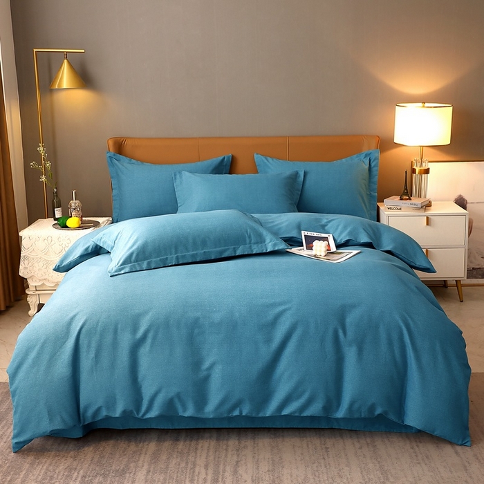 91家纺网 家纺一手货源 找家纺 晶缦家纺 2024新款加厚纯棉喷气全棉纯色生态磨毛多规格四件套 纯依-湖蓝